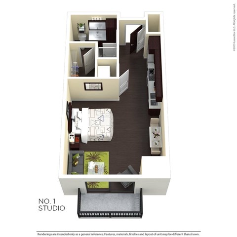 Floor plan for studio, 1 bath, 492 sqft